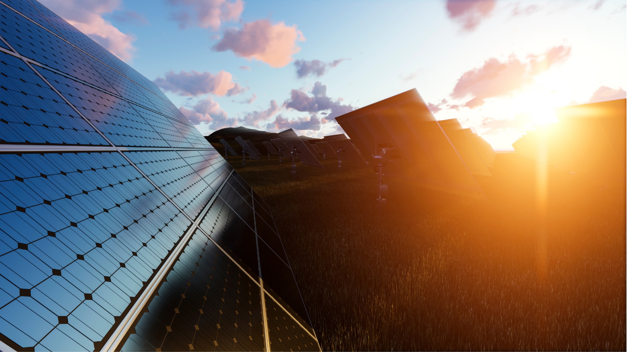 Solar array at sunrise
